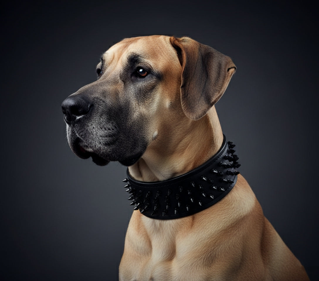 Bestia Black Crown Leather Dog Collar