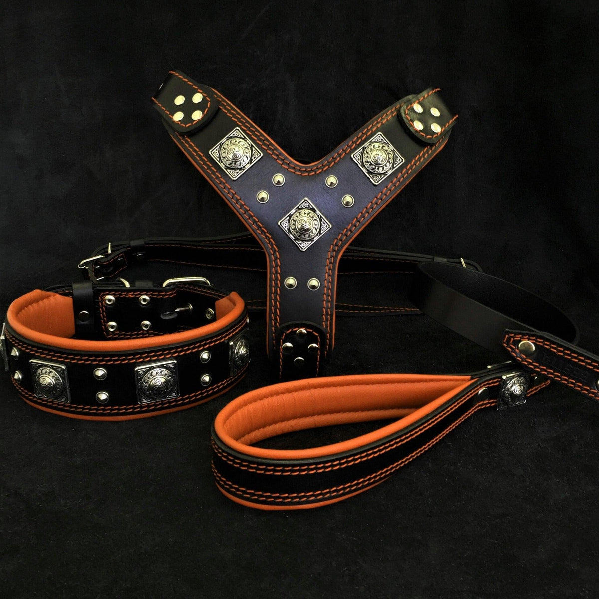 Bestia Eros Black & Orange Leather Dog Set