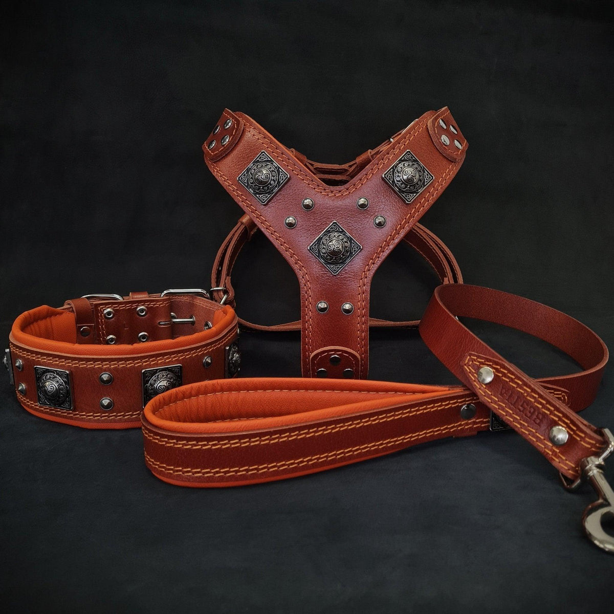 Bestia Eros Brown & Orange Leather Dog Set