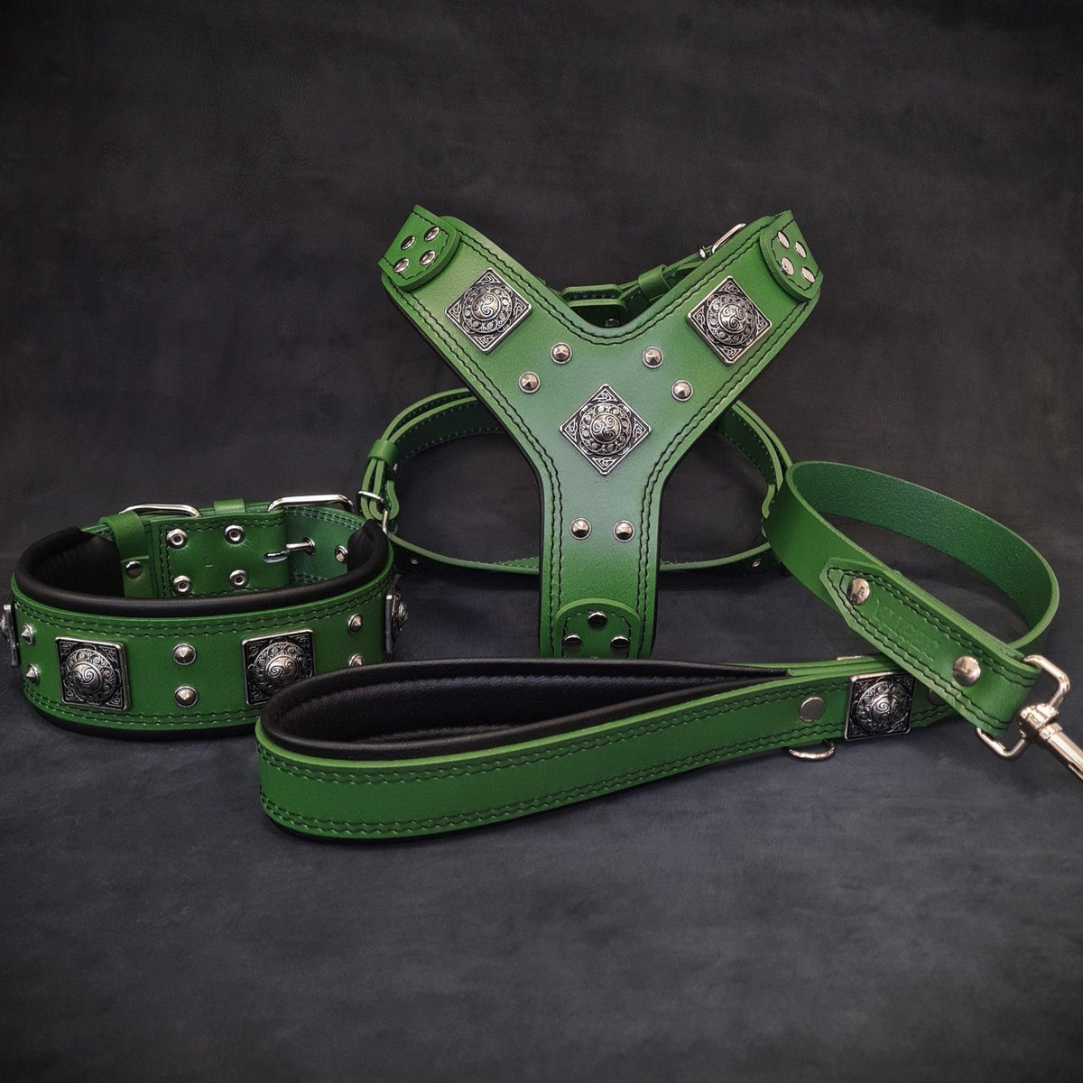Bestia Eros Green Leather Dog Set