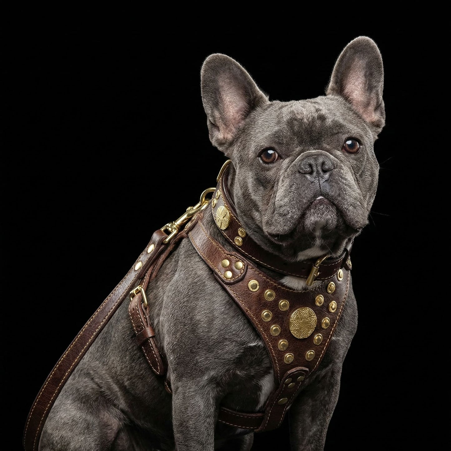 "Maximus Brown&Gold" Kleine hondenset - Tuigje - halsband - leiband