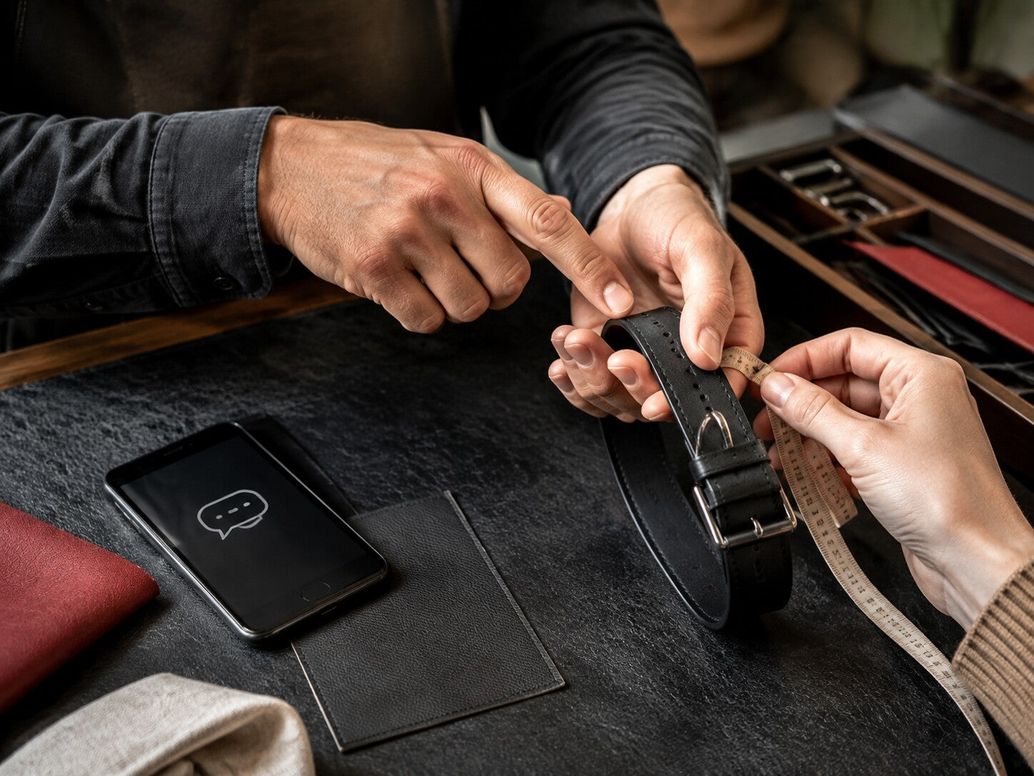 One-to-one collar fitting consultation with measuring tape
