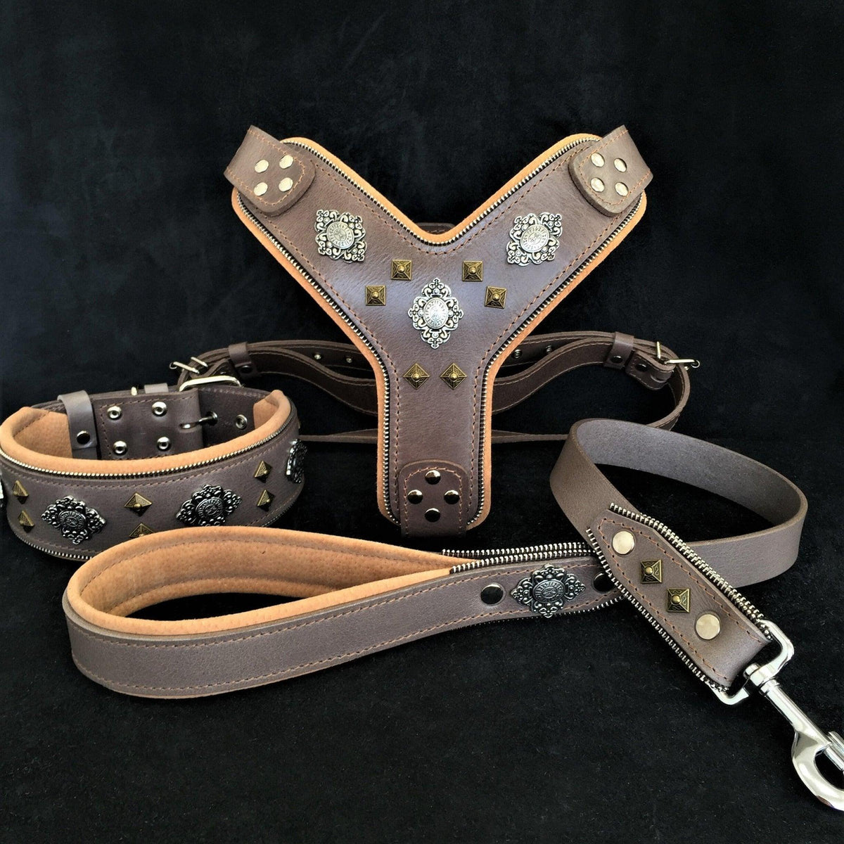 Bestia Aztec Grey Leather Dog Set