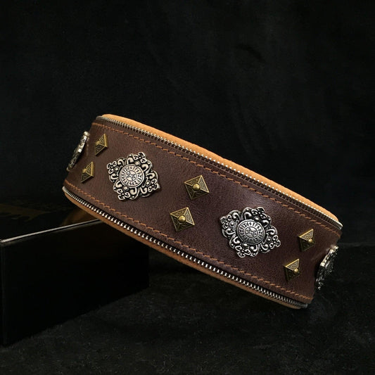 Bestia Aztec Brown Leather Dog Collar